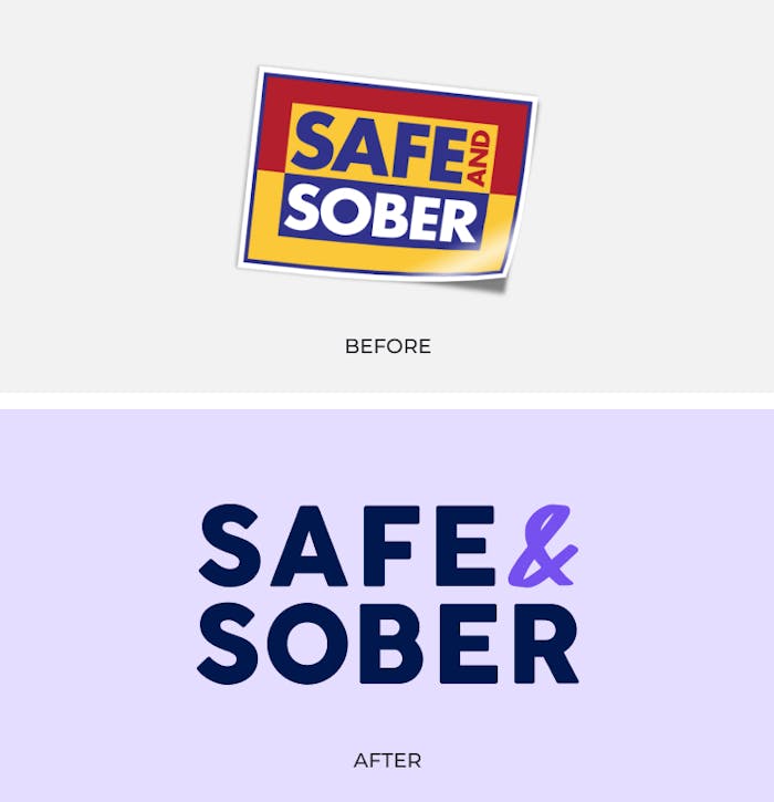 A before and after view of the Safe and Sober logo