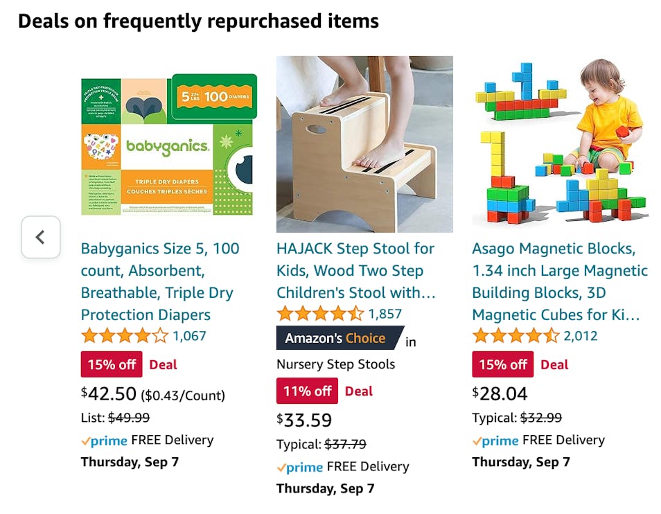 Amazon Example: Deals on frequently repurchased items