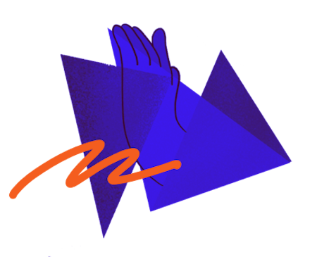 Abstract graphic of triangles and a hand